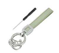 sourcing map Leather Wristlet Keychain, Car Key Chain Holder with Silver Key Ring and Anti-Lost D Ring, Keychain Wristband for Women Men, Green