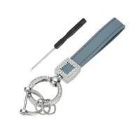 sourcing map Leather Wristlet Keychain, Car Key Chain Holder with Silver Key Ring and Anti-Lost D Ring, Keychain Wristband for Women Men, Blue