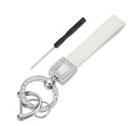 sourcing map Leather Wristlet Keychain, Car Key Chain Holder with Silver Key Ring and Anti-Lost D Ring, Keychain Wristband for Women Men, White