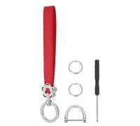 sourcing map Leather Wristlet Keychain Car Key Chain Wristlet for Women, 7 Inch Key Fob Holder Flower Style with D Ring and 2 Key Ring for Keys Wallets Purse, Silver Tone/Red