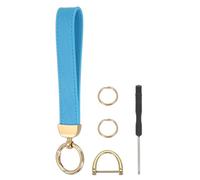 sourcing map Leather Wristlet Keychain Car Key Chain Wristlet for Women, 7 Inch Key Fob Holder with D Ring and 2 Key Ring for Keys Wallets Purse, Gold Tone/Sky Blue