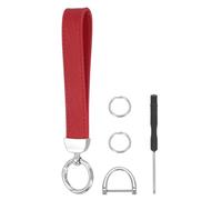 sourcing map Leather Wristlet Keychain Car Key Chain Wristlet for Women, 7 Inch Key Fob Holder with D Ring and 2 Key Ring for Keys Wallets Purse, Silver Tone/Red