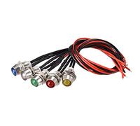 sourcing map LED Indicator Light AC/DC 12V 8mm Panel Mount Metal Shell Red Yellow Blue Green White 5Pcs