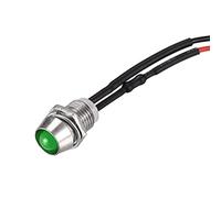 sourcing map LED Indicator Light AC/DC 24V 8mm Panel Mount Green LED Signal Lamp Metal Shell 10Pcs