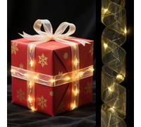sourcing map LED Lights Copper Wire Ribbon, 3.28Ft Ribbon Bows Light Battery Powered Christmas Tree Decorations String for Party Weddings Christmas Tree (Gold, Warm Light)
