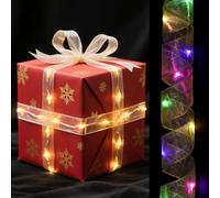 sourcing map LED Lights Copper Wire Ribbon, 6.56Ft Ribbon Bows Lights Battery Powered Christmas Tree Decorations String for Party Weddings Christmas Tree (Gold, Multicolor Light)