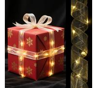 sourcing map LED Lights Copper Wire Ribbon, 6.56Ft Ribbon Bows Lights Battery Powered Christmas Tree Decorations String for Party Weddings Christmas Tree (Gold, Warm Light)
