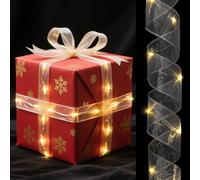 sourcing map LED Lights Copper Wire Ribbon, 6.56Ft Ribbon Bows Lights Battery Powered Christmas Tree Decorations String for Party Weddings Christmas Tree (Silver, Warm Light)