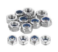 sourcing map Left-hand Lock Nuts, M6x1mm 304 Stainless Steel Thread Hex Nylon Insert Lock Nut for Assembling and Fastening, Silver 10pcs
