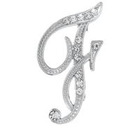 sourcing map Letter Brooch Pins, A-Z 26 Letters Metal Initial Rhinestone Brooches, Crystal Alphabet Breastpin for Women Men Suit Coat Decors Gift(Letter F, Silver)