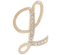 sourcing map Letter Brooch Pins, A-Z 26 Letters Metal Initial Rhinestone Brooches, Crystal Alphabet Breastpin for Women Men Suit Coat Decors Gift(Letter L, Gold)