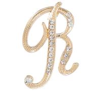 sourcing map Letter Brooch Pins, A-Z 26 Letters Metal Initial Rhinestone Brooches, Crystal Alphabet Breastpin for Women Men Suit Coat Decors Gift(Letter R, Gold)