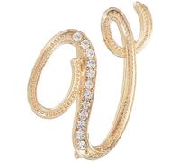 sourcing map Letter Brooch Pins, A-Z 26 Letters Metal Initial Rhinestone Brooches, Crystal Alphabet Breastpin for Women Men Suit Coat Decors Gift(Letter V, Gold)