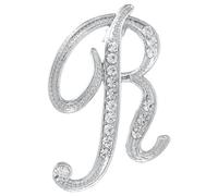sourcing map Letter Brooch Pins, A-Z 26 Letters Metal Initial Rhinestone Brooches, Crystal Alphabet Breastpin for Women Men Suit Coat Decors Gift(Letter R, Silver)