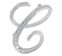sourcing map Letter Brooch Pins, A-Z 26 Letters Metal Initial Rhinestone Brooches, Crystal Alphabet Breastpin for Women Men Suit Coat Decors Gift(Letter C, Silver)