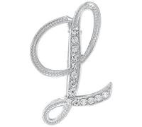 sourcing map Letter Brooch Pins, A-Z 26 Letters Metal Initial Rhinestone Brooches, Crystal Alphabet Breastpin for Women Men Suit Coat Decors Gift(Letter L, Silver)