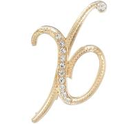 sourcing map Letter Brooch Pins, A-Z 26 Letters Metal Initial Rhinestone Brooches, Crystal Alphabet Breastpin for Women Men Suit Coat Decors Gift(Letter X, Gold)
