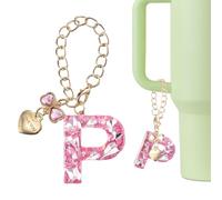 sourcing map Letter Charm for Stanley Tumbler Cup, Bow Heart Initial P Letter Charm Accessories with Bling Rhinestone for Tumblers or Other Water Cups with Handle for Women, Pink