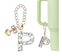 sourcing map Letter Charm for Stanley Tumbler Cup, Bow Heart Initial P Letter Charm Accessories with Bling Rhinestone for Tumblers or Other Water Cups with Handle for Women, White