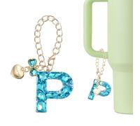 sourcing map Letter Charm for Stanley Tumbler Cup, Bow Heart Initial P Letter Charm Accessories with Bling Rhinestone for Tumblers or Other Water Cups with Handle for Women, Blue