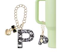 sourcing map Letter Charm for Stanley Tumbler Cup, Bow Heart Initial P Letter Charm Accessories with Bling Rhinestone for Tumblers or Other Water Cups with Handle for Women, Black