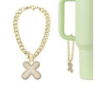 sourcing map Letter Charm for Stanley Tumbler Cup, Bubble Cute Initial x Letter Charm Accessories Name ID with Glitter Rhinestone for Tumblers or Other Water Cups with Handle for Women, Gold