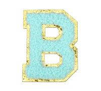 sourcing map Letter Iron-on Patches, 2.2" Chenille Letter-B Initial Patches Golden Edge Alphabet Embroidery Applique with Adhesive Sticker for Clothing Repair Decor, Water Blue