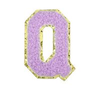 sourcing map Letter Iron-on Patches, 2.2" Chenille Letter-Q Initial Patches Golden Edge Alphabet Embroidery Applique with Adhesive Sticker for Clothing Repair Decor, Purple