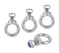 sourcing map Lifting Eye Bolt M10 x 18mm Male Thread with Hex Screw Nut Gasket Flat Washer for Hanging Securing Chain Wire Rope, 304 Stainless Steel, 4 Sets