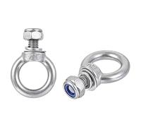 sourcing map Lifting Eye Bolt M10 x 18mm Male Thread with Hex Screw Nut Gasket Flat Washer for Hanging Securing Chain Wire Rope, 304 Stainless Steel, 2 Sets