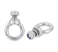 sourcing map Lifting Eye Bolt M12 x 20mm Male Thread with Hex Screw Nut Gasket Flat Washer for Hanging Securing Chain Wire Rope, 304 Stainless Steel, 2 Sets