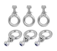 sourcing map Lifting Eye Bolt M4 x 11mm Male Thread with Hex Screw Nut Gasket Flat Washer for Hanging Securing Chain Wire Rope, 304 Stainless Steel, 6 Sets