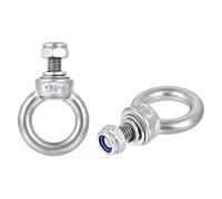 sourcing map Lifting Eye Bolt M6 x 12mm Male Thread with Hex Screw Nut Gasket Flat Washer for Hanging Securing Chain Wire Rope, 304 Stainless Steel, 2 Sets