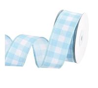 sourcing map Light Blue Checkered Ribbon,1.5 Inch x 10 Yards Wired Edge Gingham Ribbon Farmhouse Plaid Ribbon for Gift Wrapping, DIY, Christmas Decoration and Bows Craft
