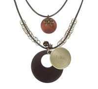 sourcing map Long Boho Necklaces for Women Stacking Leather Cord Vintage Wooden Disc Pendant Necklaces Adjustable Ethnic-Style Bohemian Trendy Jewelry Gift, Coffee