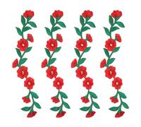 sourcing map Long Plum Iron on Patches, 9.4 in Long Flower Embroidered Appliques Sew on Patch Floral Vines Applique with Leaf for Dress Clothes Jackets Jeans Bags, 4pcs, Red