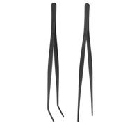 sourcing map Long Tweezers 11.8 Inch Stainless Steel Tweezers with Curved Straight Serrated Tip Multi-Purpose Kitchen Tongs for Cooking Gardening Repairing Craft, Black