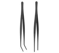 sourcing map Long Tweezers 9.8 Inch Stainless Steel Tweezers with Curved Straight Serrated Tip Multi-Purpose Kitchen Tongs for Cooking Gardening Repairing Craft, Black