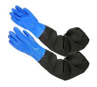 sourcing map Long Waterproof Gloves 28 Inch Elastic Cuff Rubber Chemical Resistant Gloves with Fleece Lined Pond Glove Acid Oil Resistant Glove for Machinery, Blue-Black