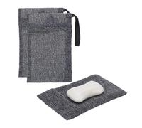 sourcing map Loofah Soap Pouch, 2 Pcs Bar Soap Saver Bag with Black Handle Nylon Body Scrubber Pouch Exfoliating Net for Body Shower Foaming Travel Camping, Grey