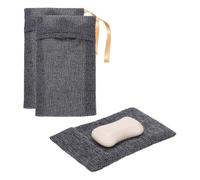 sourcing map Loofah Soap Pouch, 2 Pcs Bar Soap Saver Bag with Yellow Handle Nylon Body Scrubber Pouch Exfoliating Net for Body Shower Foaming Travel Camping, Grey