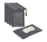 sourcing map Loofah Soap Pouch, 4 Pcs Bar Soap Saver Bag with Dark Green Handle Nylon Body Scrubber Pouch Exfoliating Net for Body Shower Foaming Travel Camping, Grey