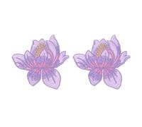 sourcing map Lotus Iron on Patches, 8x8cm Blooming Lotus Embroidered Applique Flower Sew on Badge Patch for Clothing Backpacks Jackets Hats Repairing Decoration, 2pcs, Purple