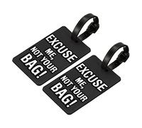 sourcing map Luggage Tag, PVC Identifier Card Holder Label, Excuse Me, Not Your Bag Pattern Travel Bag Tag with Adjustable Strap for Baggage Suitcase, Black 2 Pack
