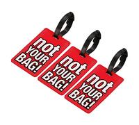 sourcing map Luggage Tag, PVC Identifier Card Holder Label, Not Your Bag Pattern Travel Bag Tag with Adjustable Strap for Baggage Suitcase, Red 3 Pack