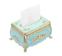 sourcing map Luxurious European Style Rose Tissue Box, 7.3 x 5.3 x 4.1"Rectangular Plastic Napkin Box Vintage Tissue Paper Holders for Bedroom Bathroom Vanity Home Hotel Office, Gold Blue