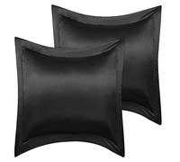 sourcing map Luxury Satin Oxford Pillowcases, Pair of 2 Black Pillow Shams 26 x 26 Inch with Envelope Closure, European Size Pillow Cases Covers