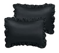 sourcing map Luxury Satin Oxford Pillowcases, Pair of 2 Black Ruffled Pillow Shams 20 x 36 inch with Envelope Closure, King Size Pillow Cases Covers