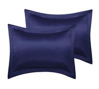sourcing map Luxury Satin Oxford Pillowcases, Pair of 2 Navy Pillow Shams 20 x 30 Inch with Envelope Closure, Queen Size Pillow Cases Covers