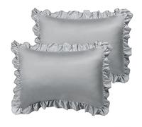 sourcing map Luxury Satin Oxford Pillowcases, Pair of 2 Silver Ruffled Pillow Shams 20 x 26 inch with Envelope Closure, Standard Size Pillow Cases Covers